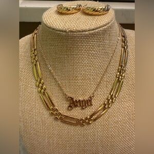 3 piece classic Gold necklace, 'Angel'  Necklace & gold hoop earrings